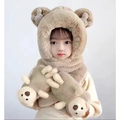 Cozy khaki and cream plush 3-in-1 bear hat scarf and gloves set for children - Child Thickened Bear Version / Khaki
