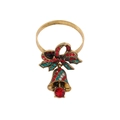 Rond de serviette de Noël doré avec nœud, zircons colorés et cloches sur fond blanc - Z1090-Cloche à Noeud