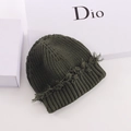Dark green ribbed knit beanie with stylish frayed edges and a wide cuff design - Army Green