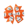 Orange Halloween hair bow with white ghosts and black BOO text on grosgrain ribbon - Orange Boo Ghost (9)
