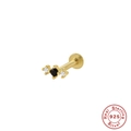 Detail of 925 silver gold earring with black center gem and clear side stones - Single Gold-Black Stone Dot