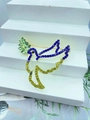 Golden peace dove brooch with blue and yellow rhinestones holding a green olive branch - Peace Dove Style 9 (4.5*4cm)