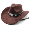 Brown wool western cowboy hat with cattle head buckle and turquoise leather band - Chestnut