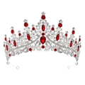 Detail of silver bridal crown featuring red teardrop gemstones and sparkling rhinestones - Silver & Red Crystal