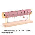 Single tier pink velvet bracelet display stand with gold metal and wood base 29cm - Single Layer Gold Bangle Stand-Light Pink Velvet