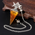 Yellow hexagonal crystal pendulum necklace with silver moon and star details - Artificial Citrine
