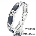 Men's silver and black stainless steel motorcycle chain bracelet with carbon fiber - Silver and Black Stitching Style (KB186982-KFC)