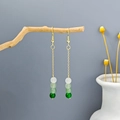 Chinesische lange Ohrringe mit grünen Verlaufsperlen und eleganten Goldhaken - Langgestreckter Stil mit Farbverlauf-Perlen (E3432)