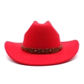 Dettaglio cappello cowboy in feltro rosso con fascia in pelle marrone e strass arancioni - M (56-58cm) / Rosso