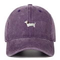 Deep purple washed cotton baseball cap with a dachshund embroidery on a white background - One Size / Purple