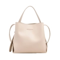 Sac seau minimaliste en cuir beige avec poignée et bandoulière de couleur unie - Blanc