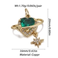 Detail view of golden heart planet pendant with green stone and star drop on white background - Heart Green Planet Style (018-03)