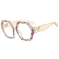Oversized hexagonal glasses with white snakeskin texture and golden V logo on temples - Snake Pattern Champagne