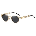 Occhiali da sole steampunk con montatura in metallo dorato e lenti rotonde grigie per street style - Montatura Oro Lente Grigia