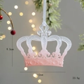 Pink gradient crown Christmas tree ornament with white ribbon and 12cm size dimension - Crown