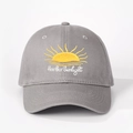 Detailed embroidery of Harbor Sunlight and yellow sun on grey cotton baseball cap - Adjustable / Gray