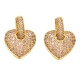 Elegantes pendientes de corazón dorado con circonitas rosas para mujer - Rosa