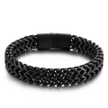 Bracciale da uomo in acciaio al titanio nero a doppia fila con catena a osso di drago - Nero (KB162459-KFC)