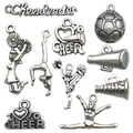 Ciondoli sportivi in lega argento tema cheerleader per creazione gioielli fai-da-te - Serie Baseball Mista 20 pezzi (10 stili da 2 pezzi ciascuno)