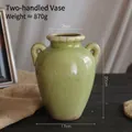 Vase en céramique vert clair à glaçure craquelée avec poignées pour décor rustique - Vase à Double Oreille à Glaçure Craquelée