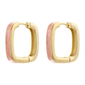 Minimalist square hoop earrings with pink enamel finish and golden metal base - Pink