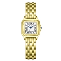 Klassische quadratische Damenuhr Gold mit römischen Ziffern und Metallarmband - Goldenes Gehäuse Weißes Zifferblatt