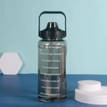Deep grey 2L large capacity sports water bottle with straw and time markings - 2000ml / Black