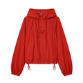 Women's French style bright red windbreaker jacket with adjustable drawstring hood and waist - XS / Red