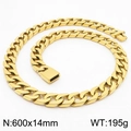 Collar de cadena cubana dorada de 14mm en acero inoxidable, longitud 600mm - Estilo B Dorado (KN238003-KJX)