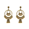 Bohemian vintage gold earrings featuring multi-layered hoops with bell charms - Bell Pendant Antique Gold Style (E3084)