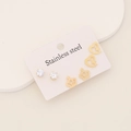 Detailed set of 3 pairs of stainless steel earrings featuring heart, crown and zircon studs - 1# Crown Star Heart Zirconia Style (3 Pairs Set)