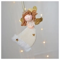 Plush Christmas angel ornament with golden wings and heart detail for tree decoration - Heart Vertical