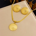 Gold plated jewelry set with woven texture heart charms and flat snake chain - Round Textured Snake Chain Jewelry Set (N3183 E6201)