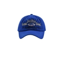 Close-up of blue cotton baseball cap with intricate Grand Dolphin Hotel embroidery - Adult One Size(56-58cm) / Blue