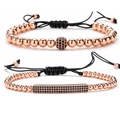 Ensemble de bracelets ajustables en perles d'or rose avec zircon noir et cordon noir - Ensemble / Or rose