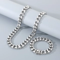 Set di collana e bracciale a catena cubana in acciaio inossidabile argento da uomo - Bracciale 20CM / 13mm Color Acciaio