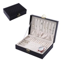Black quilted double-layer jewelry box with gold lock and multi-functional compartments - Rhombic Single Layer / Black