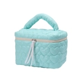 Mint green heart-quilted vanity bag with top handle and Love Is Eternal ribbon puller - Blue Barrel Bag