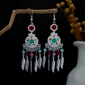 Bohemian silver drop earrings featuring colorful beads and metallic feather pendants - Multicolor(E2838-2)