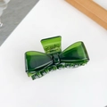 Translucent emerald green bow-shaped acetate hair claw clip with strong metal spring - Small / Dark Green