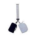 Dual-pouch nylon wristlet bag set in black and light grey with keychain clip - Black/Light Gray