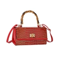 Borsa rossa effetto coccodrillo con manico in bambù vintage e chiusura dorata - Borgogna