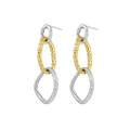 Orecchini a triplo cerchio in argento S925 con trama martellata e finitura bicolore - Con Tappi in Argento / Oro Bianco + Oro 18 carati