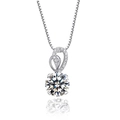 Macro shot of silver-plated necklace with round brilliant-cut stone and box chain - Xl-54 (with Box Chain)