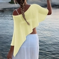 Gelbe asymmetrische Strick-Netz-Cover-Up-Top für Damen im Urlaubs-Strand-Stil - S / Gelb