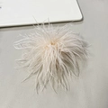 Detail of soft cream ostrich feather brooch with fluffy texture and elegant round shape - Champagne