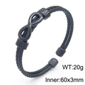 Matte black infinity cable bracelet for men with 60x3mm inner diameter and 20g weight - Infinity Symbol Style (KB161759-KLHQ) / Black