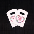 White plastic gift bag 9x15cm with heart floral wreath and Thank You print - No. 12 (Flower Wreath)