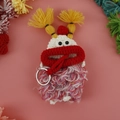 Handmade crochet sausage mouth key case in white with yellow pigtails and silver ring - Red Wool Style
