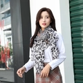 Gray and black leopard print thin scarf in a stylish chiffon-like material for women - Broken Leopard White